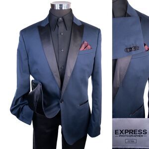EXPRESS Photographer SLIM Mens Tuxedo Blazer Dinner Jacket 42R Blue Peak